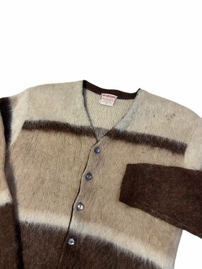 VTG McGregor Powder Snow Mohair Cardigan Sweater Mens Medium Shaggy Brown READ